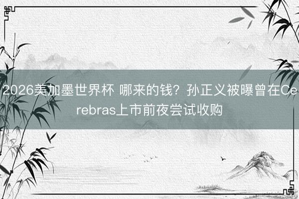 2026美加墨世界杯 哪来的钱？孙正义被曝曾在Cerebras上市前夜尝试收购