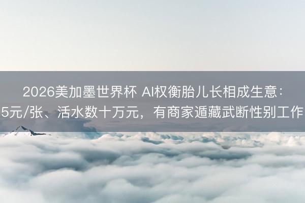 2026美加墨世界杯 AI权衡胎儿长相成生意：5元/张、活水数十万元，有商家遁藏武断性别工作