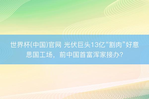 世界杯(中国)官网 光伏巨头13亿“割肉”好意思国工场，前中国首富浑家接办？