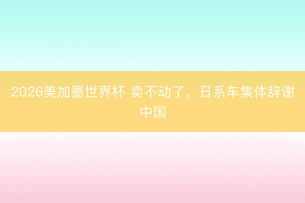 2026美加墨世界杯 卖不动了，日系车集体辞谢中国