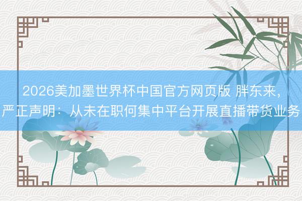 2026美加墨世界杯中国官方网页版 胖东来，严正声明：从未在职何集中平台开展直播带货业务