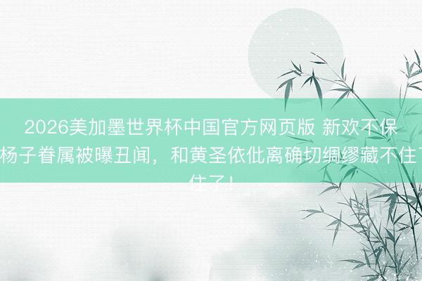 2026美加墨世界杯中国官方网页版 新欢不保？杨子眷属被曝丑闻，和黄圣依仳离确切绸缪藏不住了！