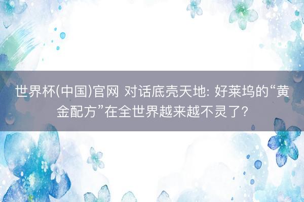 世界杯(中国)官网 对话底壳天地: 好莱坞的“黄金配方”在全世界越来越不灵了?