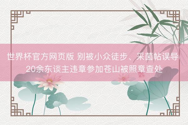 世界杯官方网页版 别被小众徒步、采菌帖误导 20余东谈主违章参加苍山被照章查处